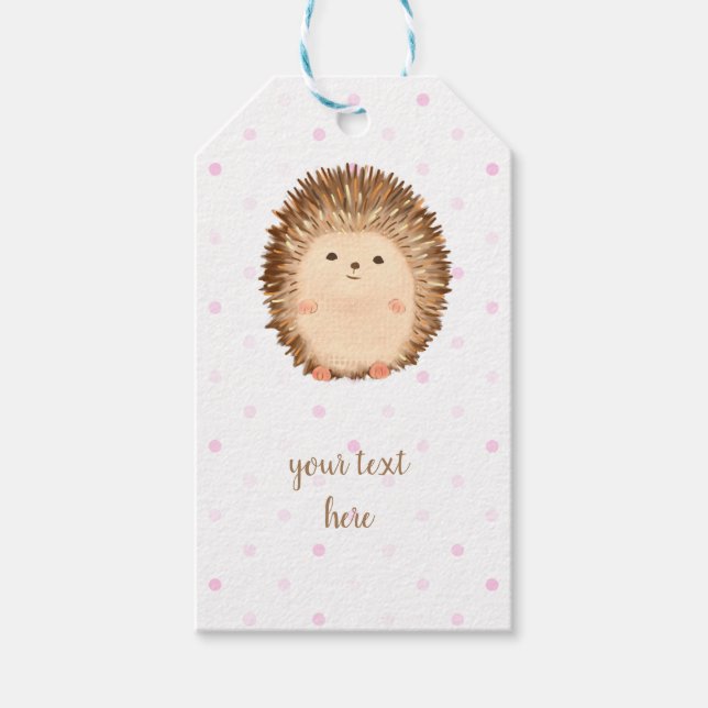 Pink Polka Dot Niedlicher Igel Geschenketiketten Geschenkanhänger (Vorderseite)