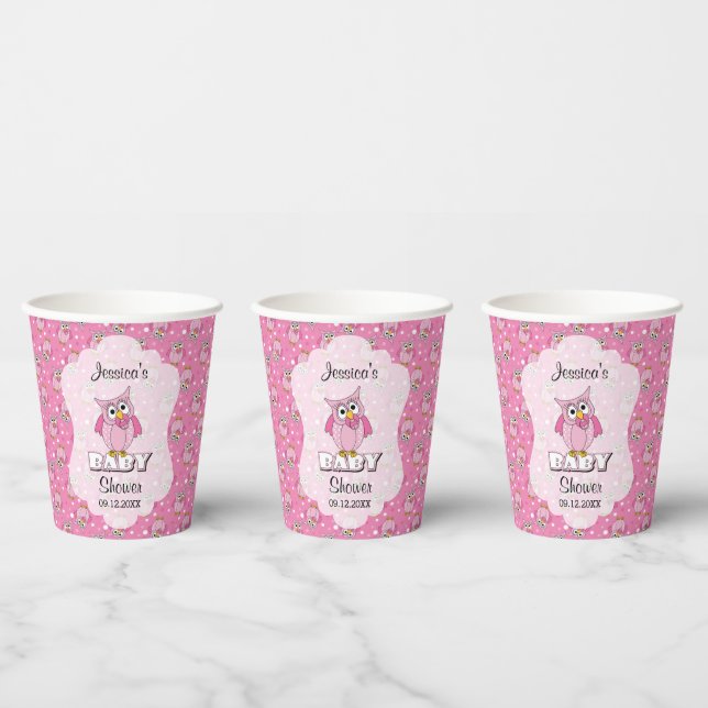 Pink Polka Dot Owl Baby Dusche Thema Pappbecher (Multi)
