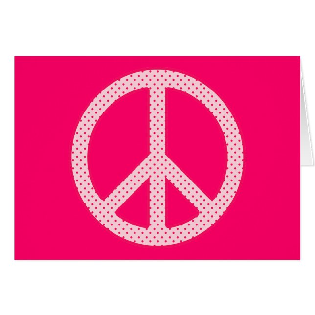 Pink Polka Dot Peace Symbol Grußkarte (Vorderseite (Horizontal))