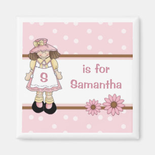 Pink Polka Dot Personalisiert Kindername Magnet