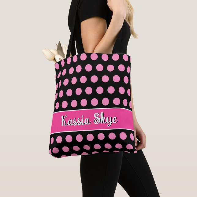 Pink Polka Dot Personalisierter Name Tasche (Von Nahem)
