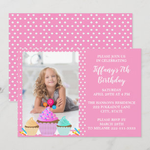 Pink Polka Dot Photo Anniversaire Invitation