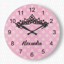 Pink Polka Dot Princess Tiara Wall Clock