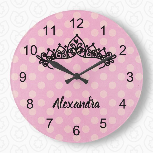 Pink Polka Dot Princess Tiara Wall Clock Große Wanduhr (Von Creator hochgeladen)