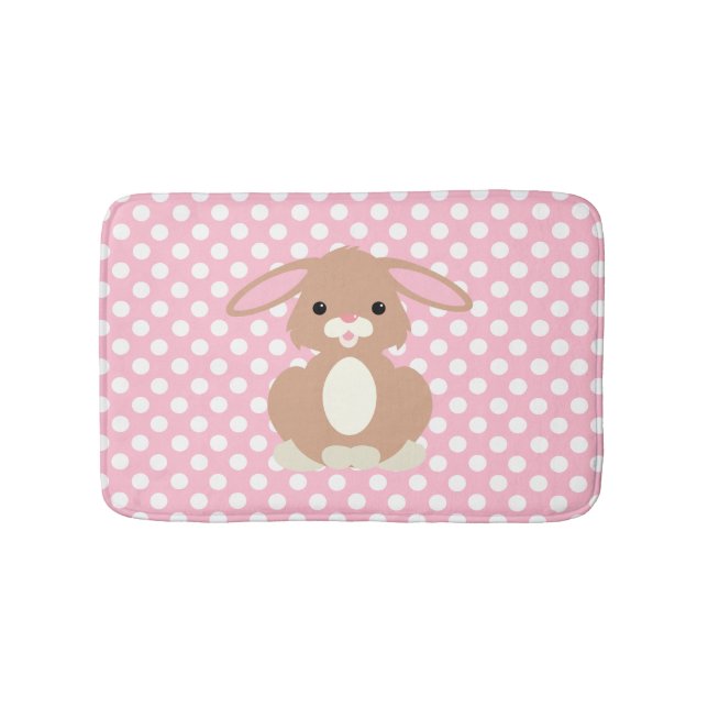 Pink Polka Dot und Bunny Rabbit Bath Mat Badematte (Vorderseite)