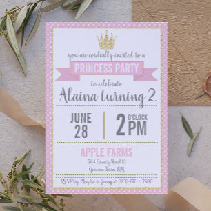 Pink Polka Dot und Glitzer Prinzessin Birthday Einladung