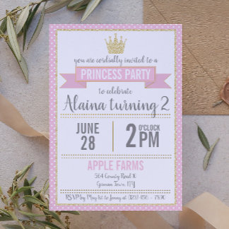 Pink Polka Dot und Glitzer Prinzessin Birthday Einladung