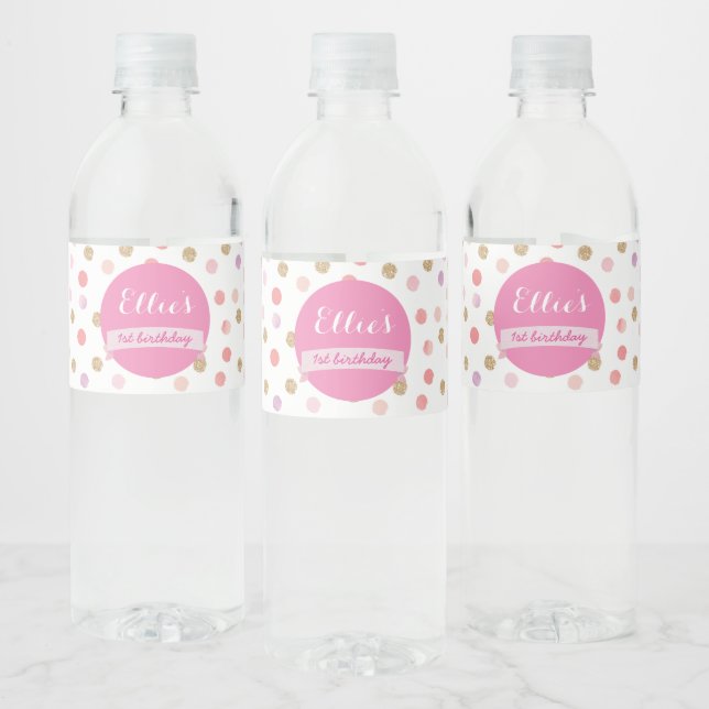 Pink Polka Dot Wasserflasche Etikett, Babydusche (Flaschen)