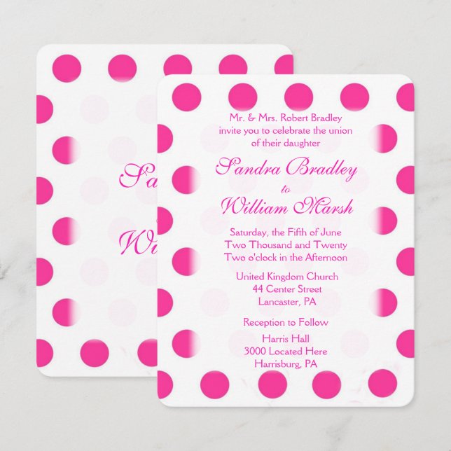 Pink Polka Dot Wedding Einladung (Vorne/Hinten)