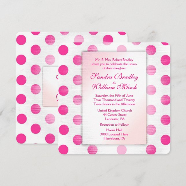 Pink Polka Dot Wedding Einladung (Vorne/Hinten)