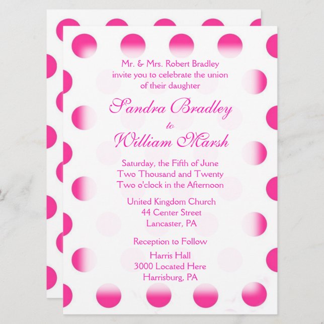 Pink Polka Dot Wedding Einladung (Vorne/Hinten)