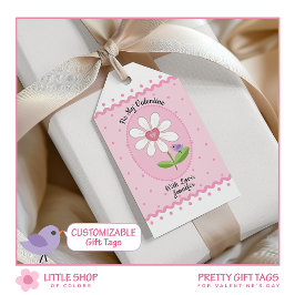 Pink Polka Dot White Daisy be My Valentine Geschenkanhänger