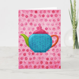 Pink Polka Dots and Teapot Karte