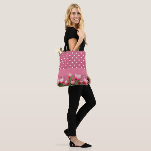 Pink Polka Dots and Tulips, hübsches Design Tasche