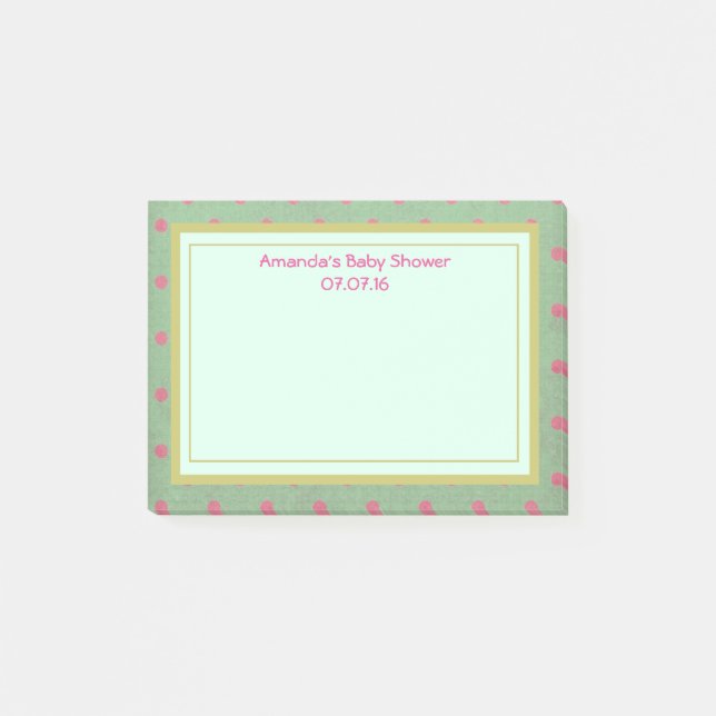 Pink polka Dots auf Green Baby Dusche Post-it Klebezettel (Vorderseite)