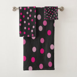 Pink Polka Dots auf schwarz Badhandtuch Set