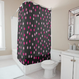 Pink Polka Dots auf schwarz Duschvorhang