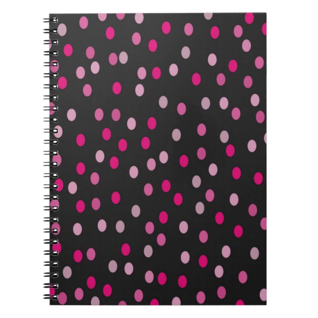 Pink Polka Dots auf schwarz Notizblock (Vorderseite)