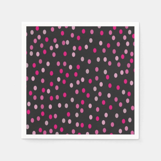 Pink Polka Dots auf schwarz Serviette (Vorderseite)