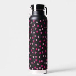 Pink Polka Dots auf schwarz Trinkflasche