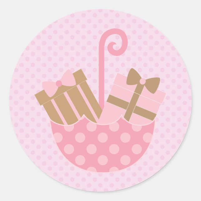 Pink Polka Dots Baby- oder Brautparty-Aufkleber Runder Aufkleber (Vorderseite)