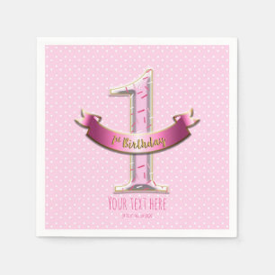 Pink Polka Dots & Banner ONE 1. Geburtstagsparty Serviette