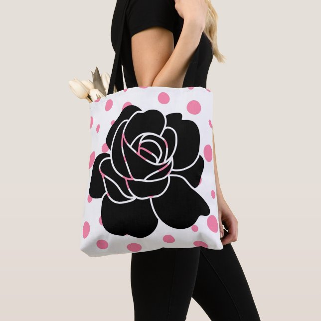 Pink Polka Dots & Black Rose Tasche (Von Nahem)