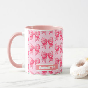 Pink Polka Dots Bow Ribbon Personalisierter Name Tasse