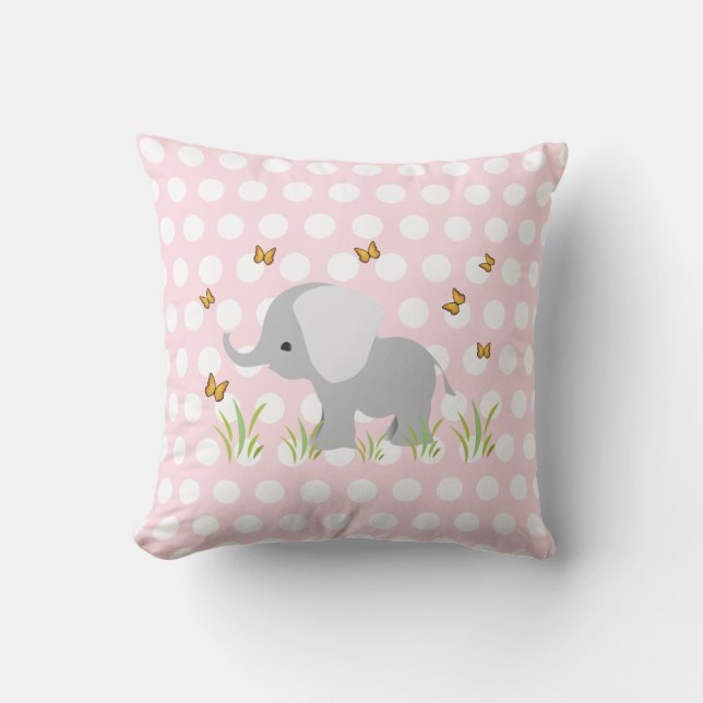 Pink Polka Dots Elephant Kinderzimmer Pillows Kissen (Vorderseite)
