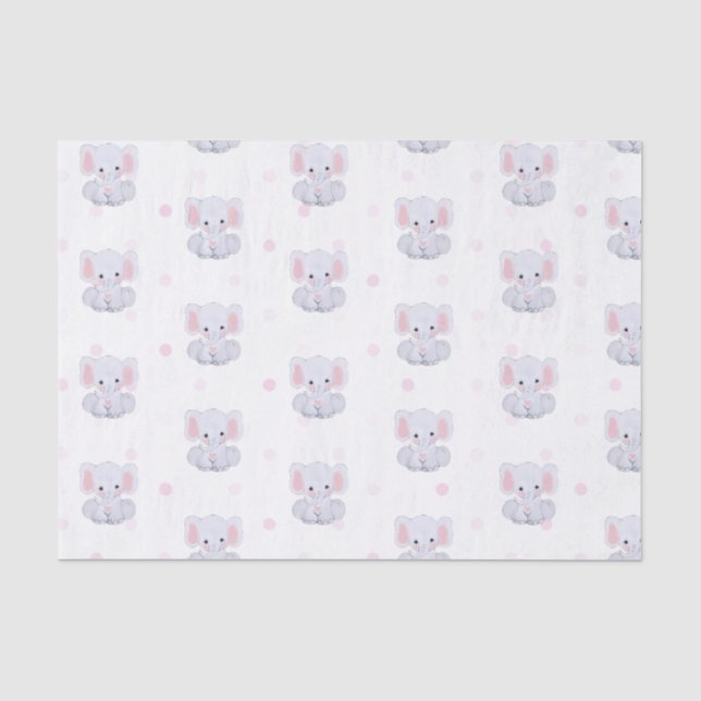 Pink Polka Dots Elephant Tissue Paper Seidenpapier (Vorderseite)