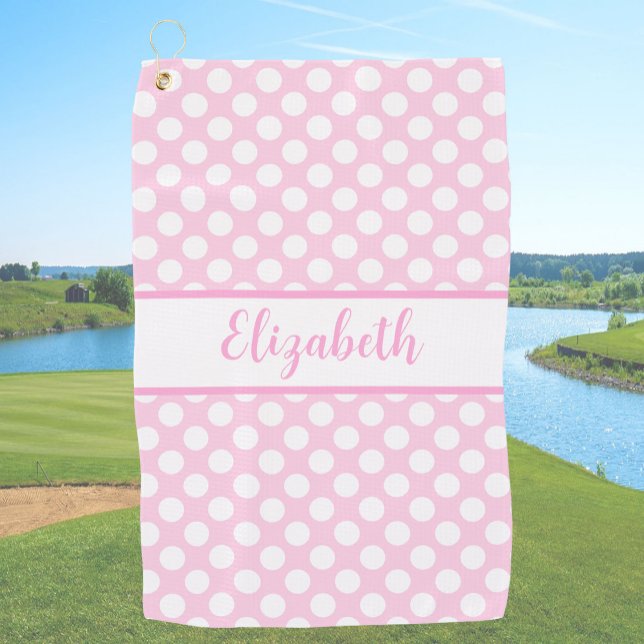 Pink polka dots golf towel ladies custom name golfhandtuch (Von Creator hochgeladen)