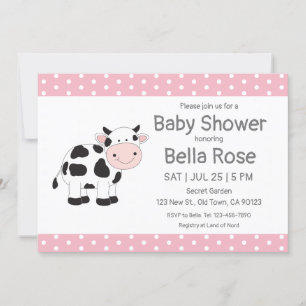 Pink Polka Dots Kuh Baby Dusche Einladungen