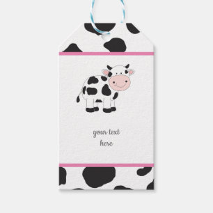 Pink Polka Dots Kuh Party Geschenktasten Geschenkanhänger