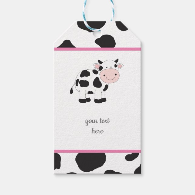 Pink Polka Dots Kuh Party Geschenktasten Geschenkanhänger (Vorderseite)