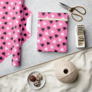 Pink Polka Dots Lace Hearts Geschenkpapier