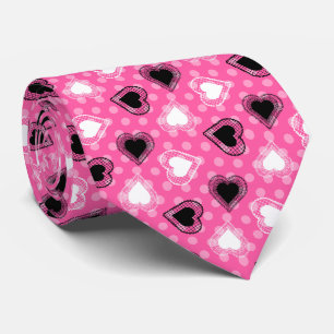 Pink Polka Dots Lace Hearts Krawatte
