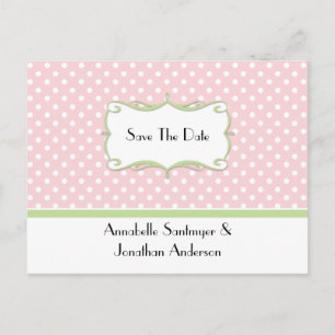 Pink Polka Dots mit blassgrün Save the Date Ankündigungspostkarte