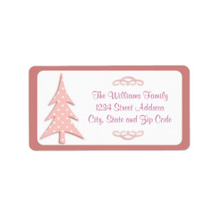 Pink Polka Dots Muster Weihnachtsbaum Adressaufkleber
