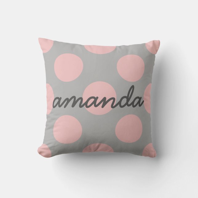Pink Polka Dots on Gray Kissen (Vorderseite)