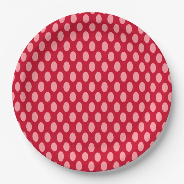 Pink Polka Dots on Red Pappteller (Vorderseite)
