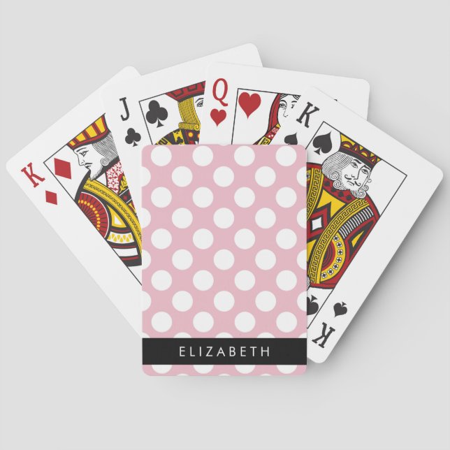 Pink Polka Dots, Polka Dot Pattern, Ihr Name Spielkarten (Rückseite)