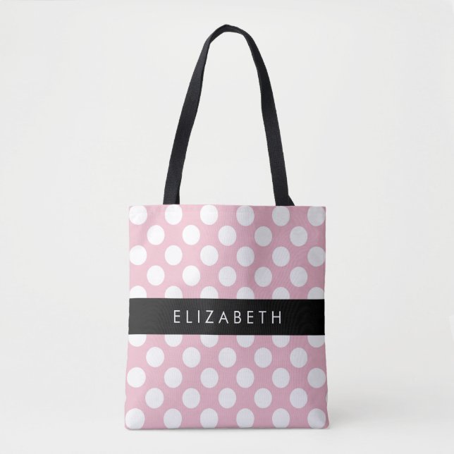 Pink Polka Dots, Polka Dot Pattern, Ihr Name Tasche (Vorderseite)