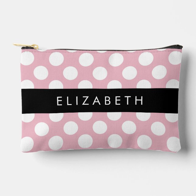 Pink Polka Dots, Polka Dot Pattern, Ihr Name Zubehörtasche (Vorderseite)