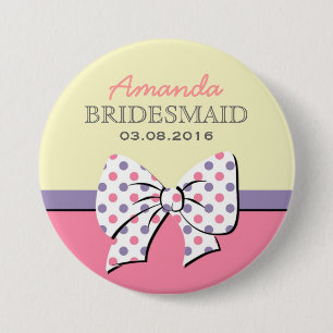 Pink Polka Dots Ribbons und Bows BridesmaidButton Button