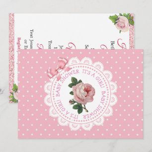 Pink Polka Dots Rose Girl's Baby Shower Einladung