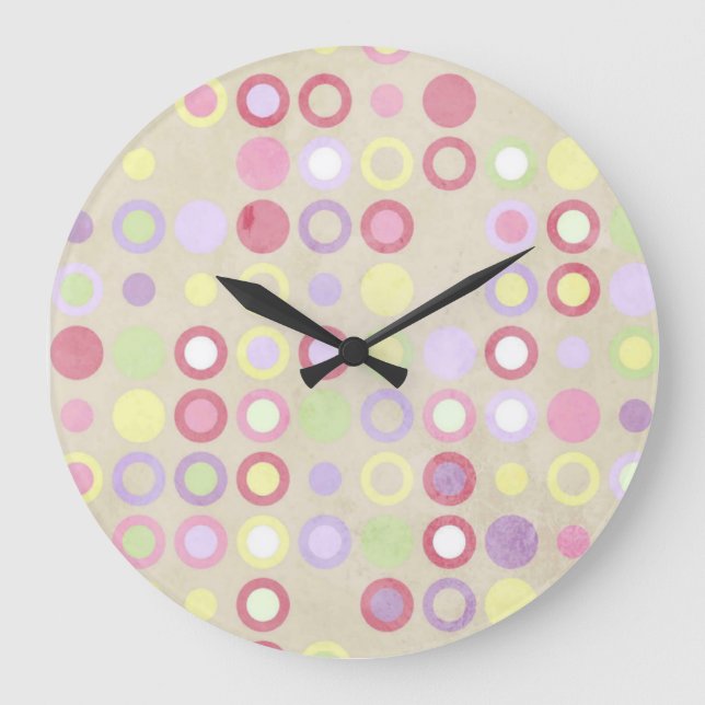 Pink Polka Dots Round Wall Clock Große Wanduhr (Vorderseite)