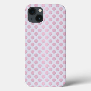Pink Polka Dots über Silvery White iPhone 13 Hülle