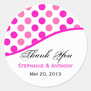 Pink Polka Dots Wedding Danke Runder Aufkleber