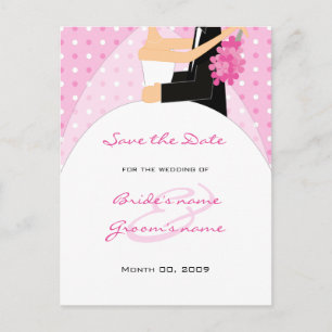 Pink Polka Dots Wedding Save the Date Postcards Ankündigungspostkarte