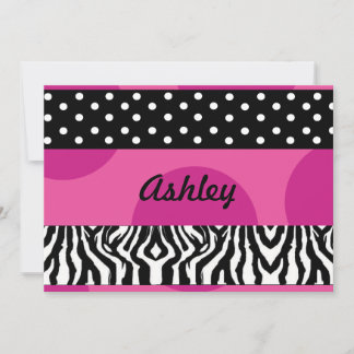 Pink Polka gepunktete Zebra einladen Einladung